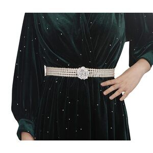 5272 Boho Elastic Pearl Belt Crystal Flower Waist Chain Sashes
